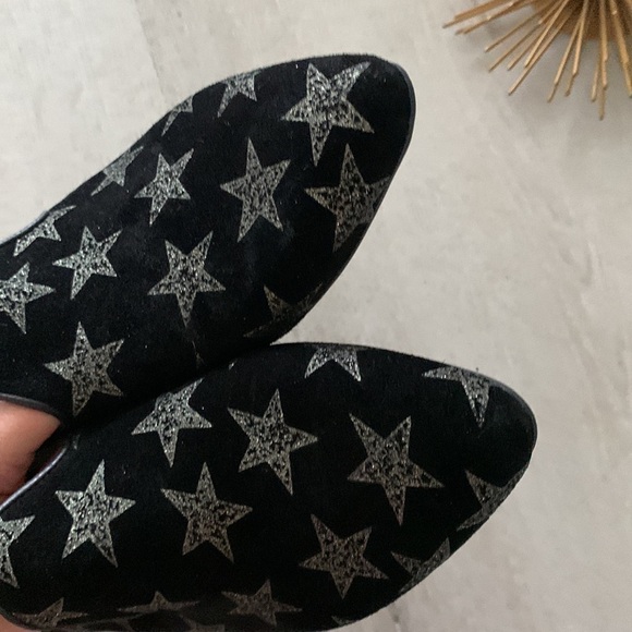 The Flexx Sisley‎ stars print Mules suede leather festive sz 8 1/2 sparkly black - Picture 6 of 12